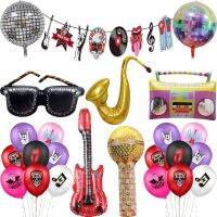 【cw】 And Roll Balloons Video Disco Note Band Microphone Saxophone Birthday Decorations Music Radio