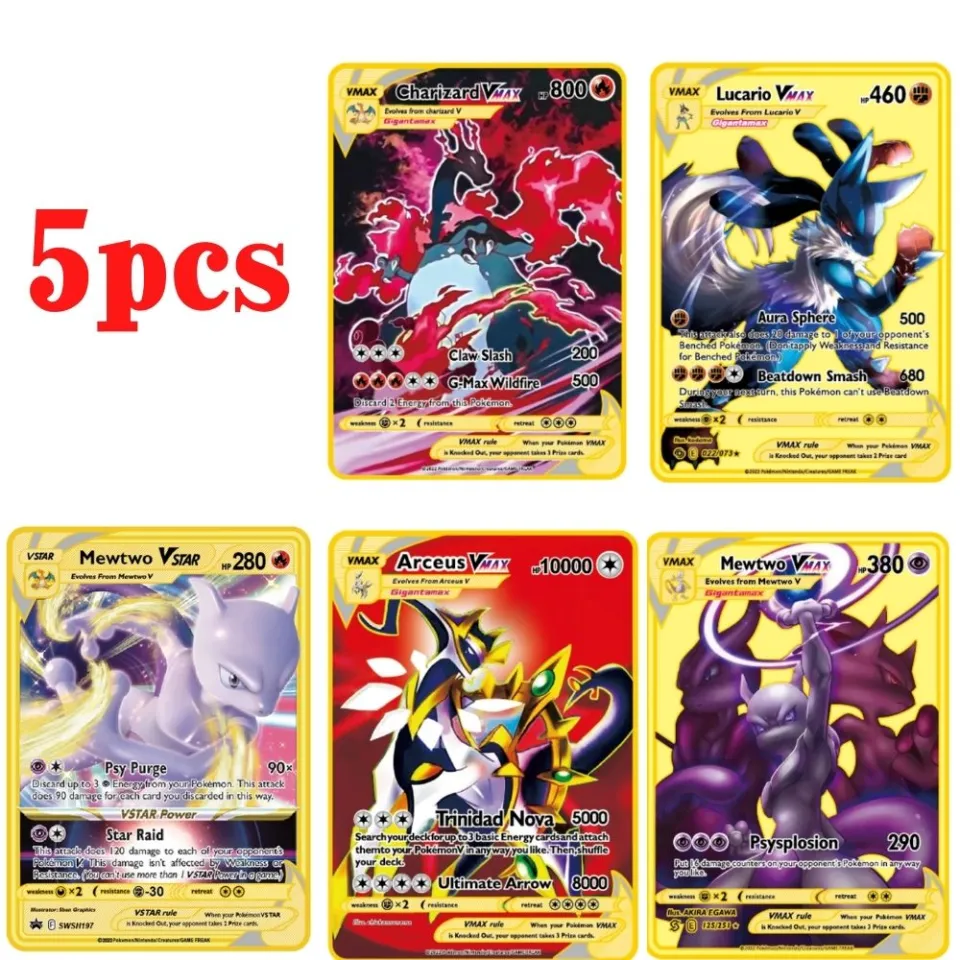 Pokemon Iron Cards Vmax Metal Pokemon Letters Pikachu Mewtwo Charizard Vmax  Gold Metal Shiny Letters Game Collection Card Toys - AliExpress