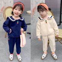 [COD] Girls suit Mori doll collar fleece thickened jacket and trousers 23 winter new foreign trade childrens