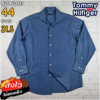 Tommy Hilfiger®แท้ อก 44 เสื้อเชิ้ตผู้ชาย ทอมมี่ ฮิลฟิกเกอร์ สีกรม เสื้อแขนยาว เนื้อผ้าดี