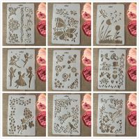 9 ชิ้น/ล็อต 26 ซม.นางฟ้าสาวนกดอกไม้ DIY Layering Stencils สีผนังสมุดภาพแสตมป์ Embossing Album ตกแต่งแม่แบบ-lihongxin2