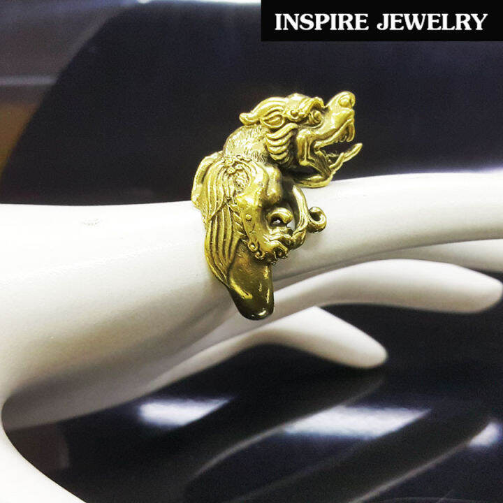 inspire-jewelry-แหวนปี่เซี้ยะ-หล่อจากทองเหลืองนอกทั้งวง-สรีระสวยงามมาก-แหวนมงคลดูดทรัพย์