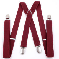 กว้าง 25 มม.ผู้ชาย Suspenders ยืดหยุ่นสูงปรับ 4 Strong คลิป Suspender Heavy Duty X กลับวงเล็บกางเกง 5 สี-VXCB MALL