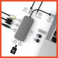 10 in 1 อะแดปเตอร์ฮับ USB C Type C เป็น HDMI 4K VGA RJ45 SD TF การ์ดรีดเดอร์ 3.5 มม. AUX สําหรับ Macbook Pro Air Dell แล็ปท็อป พีซี