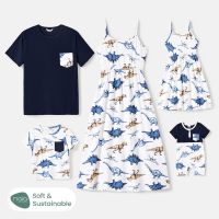 【YF】 PatPat Family Matching Outfits Allover Dinosaur Print Cami Dresses and Short-sleeve T-shirts Sets