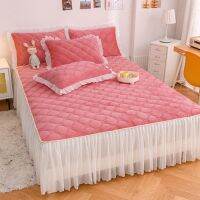 Luxury Velvet Couple Double Bed Sheet Bed Skirt Ruffles Thick Quilt Fitted Sheet with Tassels Decorative Mattress Cover 150 180