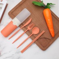 Portable Reusable Spoon Fork Travel Picnic Chopsticks Wheat Straw Tableware Cutlery Set With Carrying Box For Student Office Flatware Sets