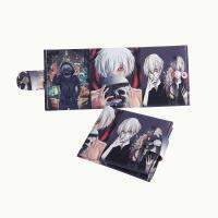 Tokyo Ghoul กระเป๋าสตางค์มีซิปสำหรับเด็ก,กระเป๋าใส่เหรียญทำจากผ้าใบนักเรียนลายการ์ตูนอุปกรณ์ต่อพ่วงกระเป๋าสตางค์สั้นหัวเข็มขัดสีดำสำหรับเด็ก