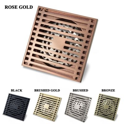 Rose Gold Floor Drain Square 100x100MM Brass Drain Toilet Balcony Bathroom Shower Anti-odor Drains Tile Insert Waste Grates  by Hs2023