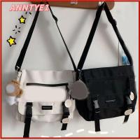 ANNTYE1 ผ้าใบแคนวาส Satchels ฝาพับ สีทึบทึบ กระเป๋าสะพายไหล่แบบสั้น มีสไตล์ สายคล้องไหล่ปรับได้ กระเป๋าถือแบบสบายๆ วัยรุ่นวัยรุ่น