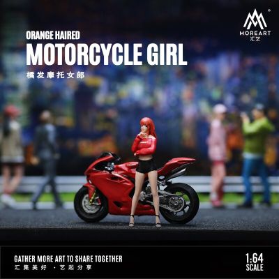 Moreart 1:64 Orange Haired Motorcycle Girl Doll Set