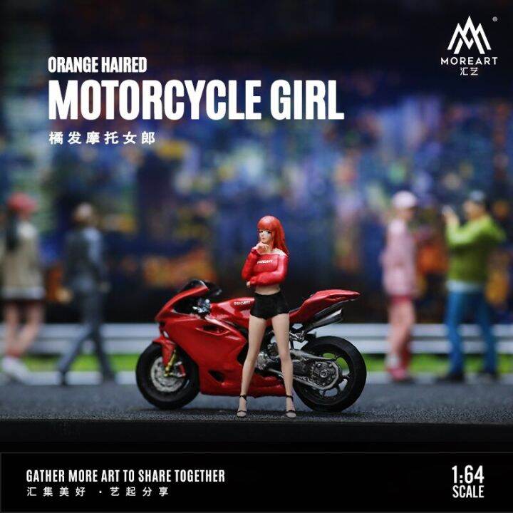 moreart-1-64-orange-haired-motorcycle-girl-doll-set