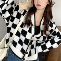 利Black White Patchwork Cardigan Sweater Women Fall Long Sleeve Streetwear Tops Fashion Harajuku Korean Y2k Jumpers Knit Jacket