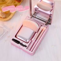 Pocket mirror folding makeup mirror with makeup brush set led touch portable one-face storage box makeup mirro Christmas Gift Mirrors