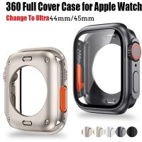 Change To Ultra 360 Full Protector Case for Apple Watch 45mm 44mm Tempered Glass Screen Protector for IWatch Series 8 7 6 SE 5