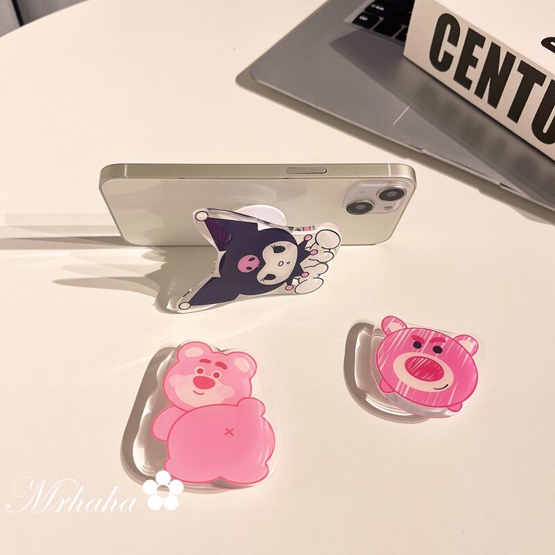 🌈 Ready Stock 🌟  Ins Cartoon Cut Animals Kuromi Winnie Bear Hello Kitty SpongeBob Strawberry Bear Phone Case Holder Phone Case Bracket Finger Holder Phone Accessories Mobile Phone Ring Stand