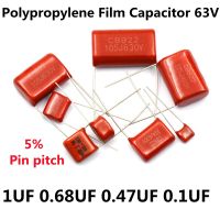 10ชิ้นตัวเก็บประจุแบบฟิล์มโพรพิลีน63V 104 105 474 684 P5mm 1Uf 0.68Uf 0.47Uf 0.1Uf 684j 105j ตัวเก็บประจุ104j Cbb