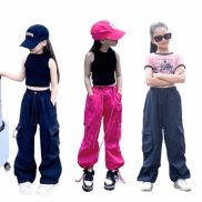 Quần dài bé gái Quần kaki túi hộp bo gấu cho bé gái phong cách hip hop 3