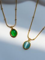 Light luxury niche design clavicle chain female exquisite temperament retro green pendant necklace 2023 new lovers gift ✟❈✶