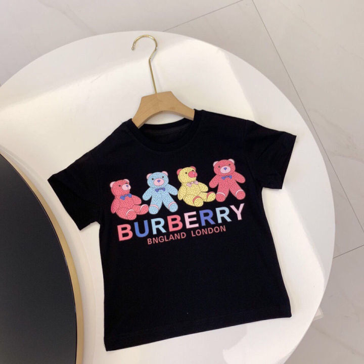 burberry-เสื้อยืดแขนสั้นเด็กชายและเด็กหญิงเสื้อผ้าฤดูร้อนเสื้อผ้าเด็กใหม่เสื้อผ้าเด็กเสื้อท่อนบนเสื้อยืด