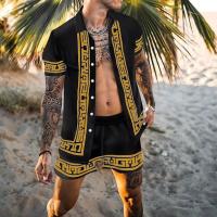 【CW】✆  2022 Men Sets Print Patchwork Lapel Short Sleeve Shirt Beach Shorts Streetwear Vacation Hawaiian Suits S-3XL