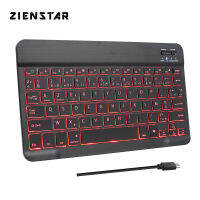 Zienstar 10inch Azerty French Rechargeable Aluminum Wireless Bluetooth Keyboard with 7 Color Backlight Lithium Battery