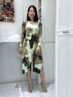 2MUAY รุ่น GJO5171 เดรสผู้หญิง เดรสพลีทคุณภาพ V NECK PRINTED PLEAT DRESS 4 สี FREE SIZE