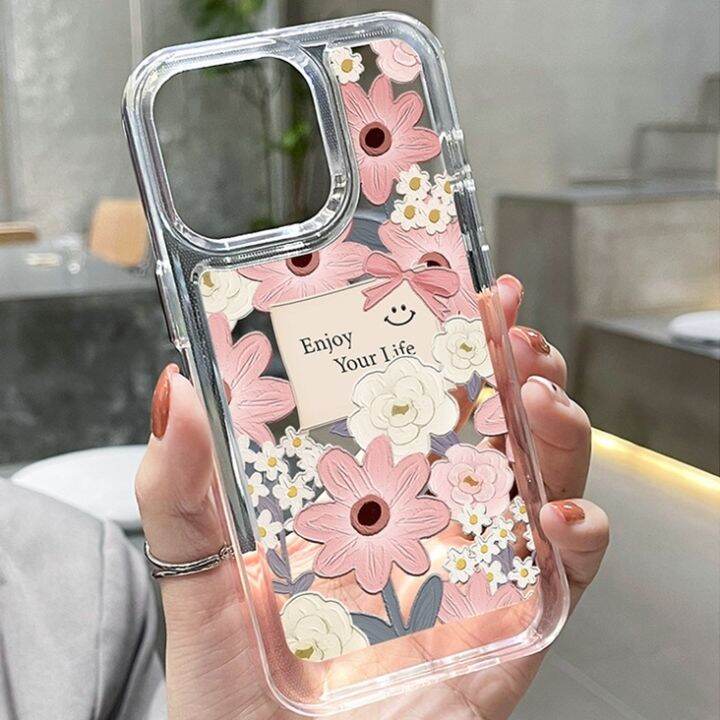 จัดส่งทันที-เคสไอโฟน11-12-13-max-เคสแข็ง-ดอกไม้สีชมพู-pink-flowers-iphone-11121312pm13pm