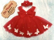 Đầm cho bé gái Đầm công chúa váy công chúa cho bé đỏ nơ gắn bướm trắng