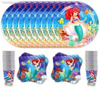 ●✔ 60pcs/lot Little Mermaid Theme Tableware Set Happy Birthday Party Plates Cups Dishes Decoration Baby Shower Napkins Towels