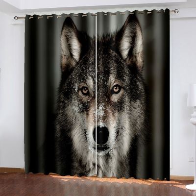Night Animal Hungry Wolf 3D Printing Childrens Home Bedroom Living Room Curtain Shading Cloth Custom Hook Decorative