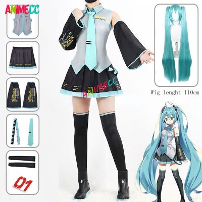 Miku Cosplay Costume Wig Shoes Headwear Japanese Anime Miku Cosplay Accessories Halloween Party Outfit  For Women Girls Full Set