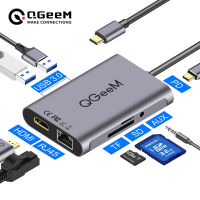 jianzhifen QGeeM 8 In 1 USB C ศูนย์กลางสำหรับ Macbook Pro อะแดปเตอร์ฮับ3.0 USB PD HDMI RJ45 TF SD 3.5มม. Aux Type C ฮับแยกสำหรับ iPad Pro