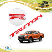 โลโก้ แปะฝากระโปรงหน้า สีแดง "TRITON" อักษรสูง 3.5cm Mitsubishi  Isuzu L200 Triton 4x2 4x4 ประตู ปี2015 - 2019 มีบริการเก็บเงินปลายทาง