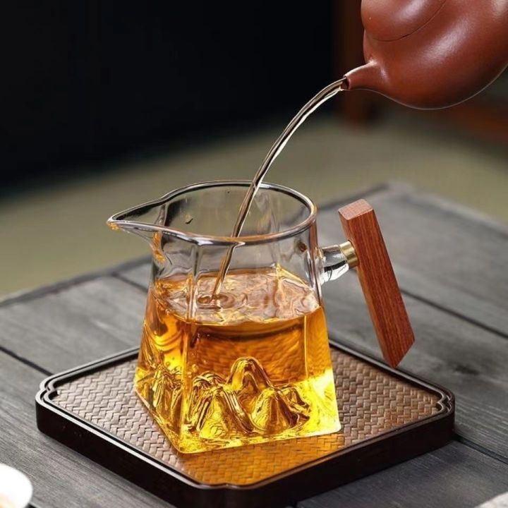 ถ้วยภูเขาหิมะไม้แก้วที่ใช้ในครัวเรือนกันถ้วยทนความร้อนสูงสำหรับกวนซานเครื่องกดน้ำชาทำจากไม้