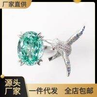 [COD] painting peacock green denier-shaped gemstone bird ring designer gem zircon hummingbird 2022 new