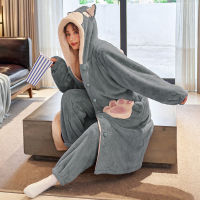 Warm TV Pocket Hooded Cat Paw Blankets Homewear Mens Bathrobe Robe Sets Pajamas Couples Matching Plus Size Pajamas