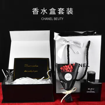 Authentic Chanel Gift Box & Gift Bag Black/White With Logo Paper & Gold  Ribbon
