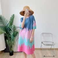 2023 Hot Miyake pleated summer printed dress plus size womens slim and stylish spring skirt duangduang skirt