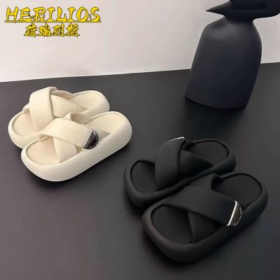【July】 European 2023 Metal Slippers Small Thick Bottom Increased Sandals Leisure Beach Shoes Trend