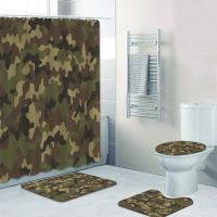 Bernicl Classic Army Woodland Camouflage Camo Shower Curtain for Bathroom Set Bath Rug Mat Toilet Carpet Home Decor Gifts