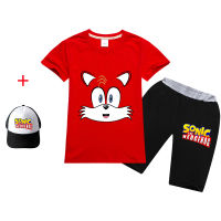 Sonic The Hedgehog เสื้อยืดกางเกงขาสั้นชุดเด็กชายหญิงแขนสั้นบุคลิกภาพกางเกงขาสั้นการ์ตูนผ้าฝ้าย Tee เสื้อพิมพ์ Hip-Hop สไตล์ RT1703A หมวก