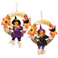 Scarecrow Wreath 2Pcs Cute Halloween Door Wall Witch Pendant Party Supplies For Haunted House KTV Porch Bar Birthday Parties Garden And Club advantage