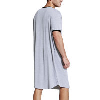 Men Robes Short Sleeve Cotton Vintage Pajamas V-Neck Pockets Solid Color Nightgown Bathrobes Homewear M-3XL Sleepwear Tracksuit