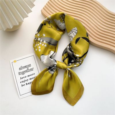 New Fashion Women Multifunction Polyester Silk Scarf Blooming Flowers Printed Casual Satin Small Square Wraps Hair Band Scarves