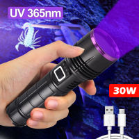 30วัตต์365NM UV ไฟฉายพลังงานสูง USB ชาร์จยูวีแสงสีดำอัลตร้า Violets Linterna สัตว์เลี้ยงสุนัขปัสสาวะคราบแมวมอสตรวจจับ