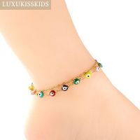 【CW】₪▫⊙  LUXUKISSKIDS Boho Colorful Beads Anklets Jewelry Woman Evil Eyes Beach Charms Chain Leg Turkish Anklet