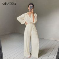 Amandina Luxe Oversize จีบ Silky Lounge สวมชุดเสื้อกางเกง