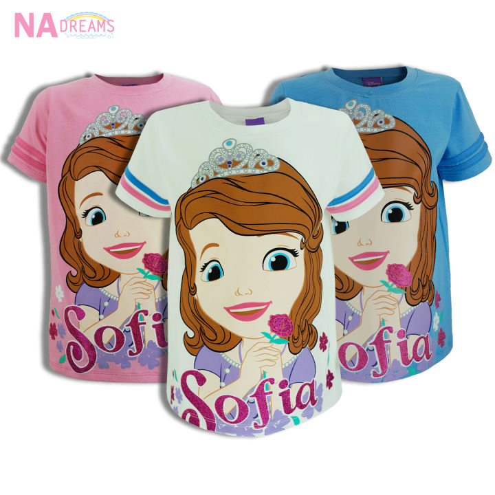 disney-เสื้อยืดคอกลม-เสื้อคอกลม-ผ้าคอตตอนสแปนเด็กซ์-ลายการ์ตูน-โซเฟีย-sofia-จาก-nadreams-เนื้อผ้าดี-นุ่มมาก