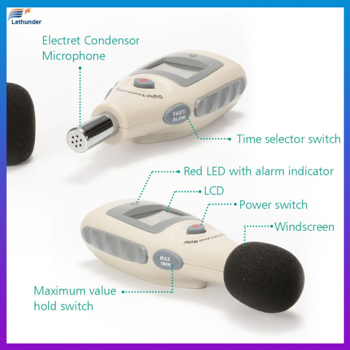 เครื่องวัดระดับเสียง-ระดับเสียงดิจิตอลแบบพกพาและเครื่องวัดเดซิเบล30-dba-130dba-ถือสูงสุด-นาที-ไฟหลังจอ-lcd-แบบมือถือพร้อมด้ายขาตั้งกล้อง-รวมแบตเตอรี่9v-หนึ่งก้อน